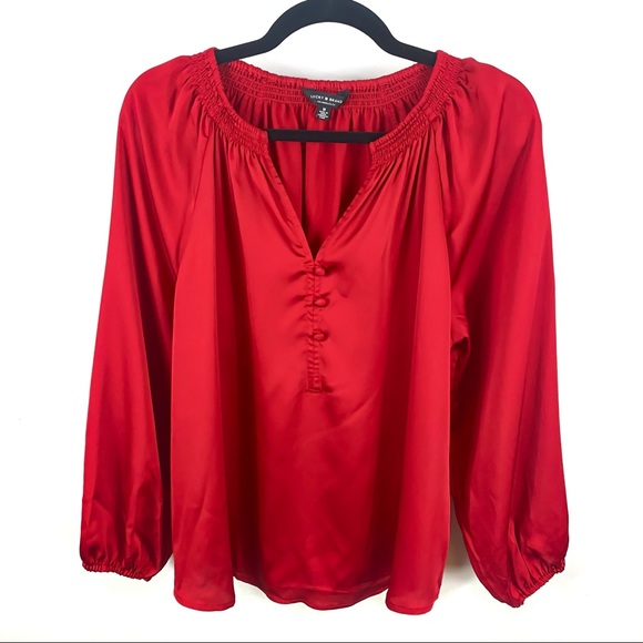 Lucky Brand Tops - Lucky Brand | Silk Popover Blouse Rich Red